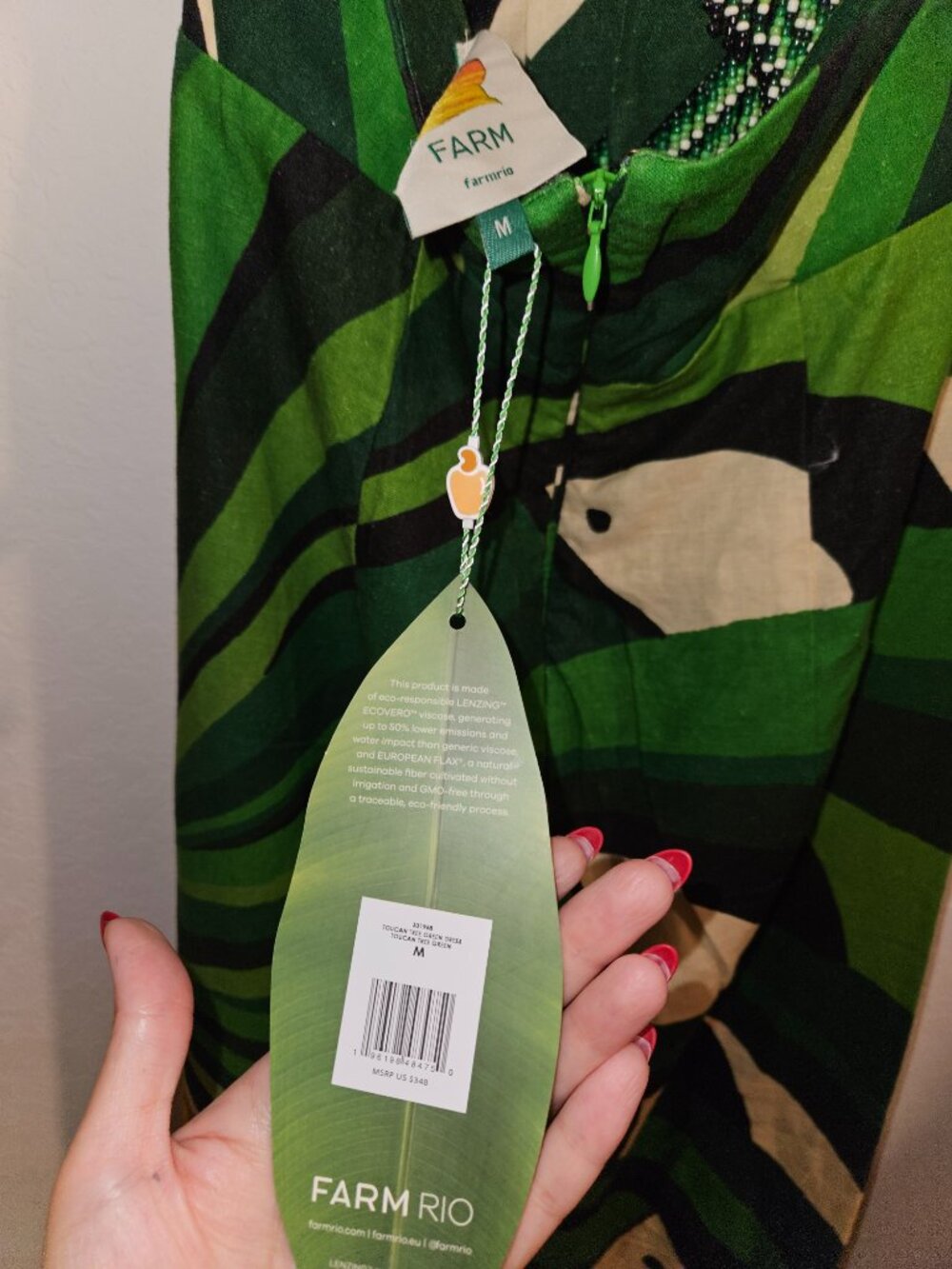 NWT M Farm Rio green toucan tree maxi dress RARE - Picture 13 of 14